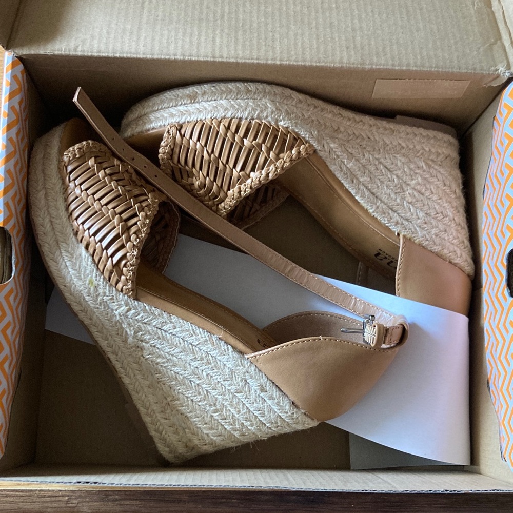 a.n.a Tan Woven Wedge Sandals